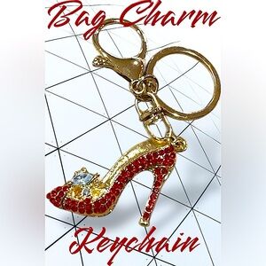High heeled bling bag charm or keychain. Red and gold. Brand new.